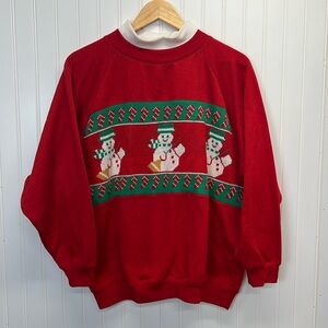 Vintage Best Bets Christmas Holiday‎ Knitted Panel Sweatshirt Snowman Sz XL